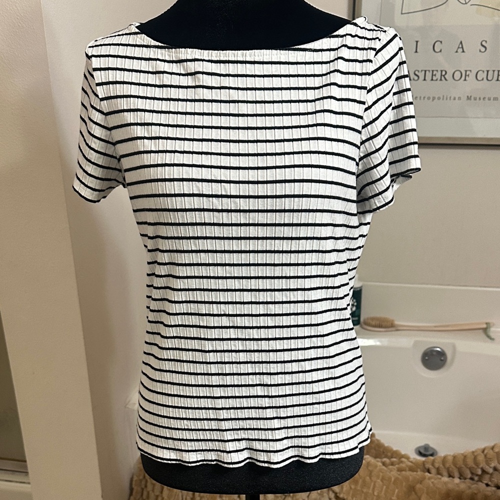 Cyrus Black and White Striped Short Sleeve Top